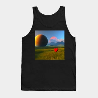 Valentine Wall Art - Heart and two moons - Unique Valentine Fantasy Planet Landsape - Photo print, canvas, artboard print, Canvas Print and T shirt Tank Top